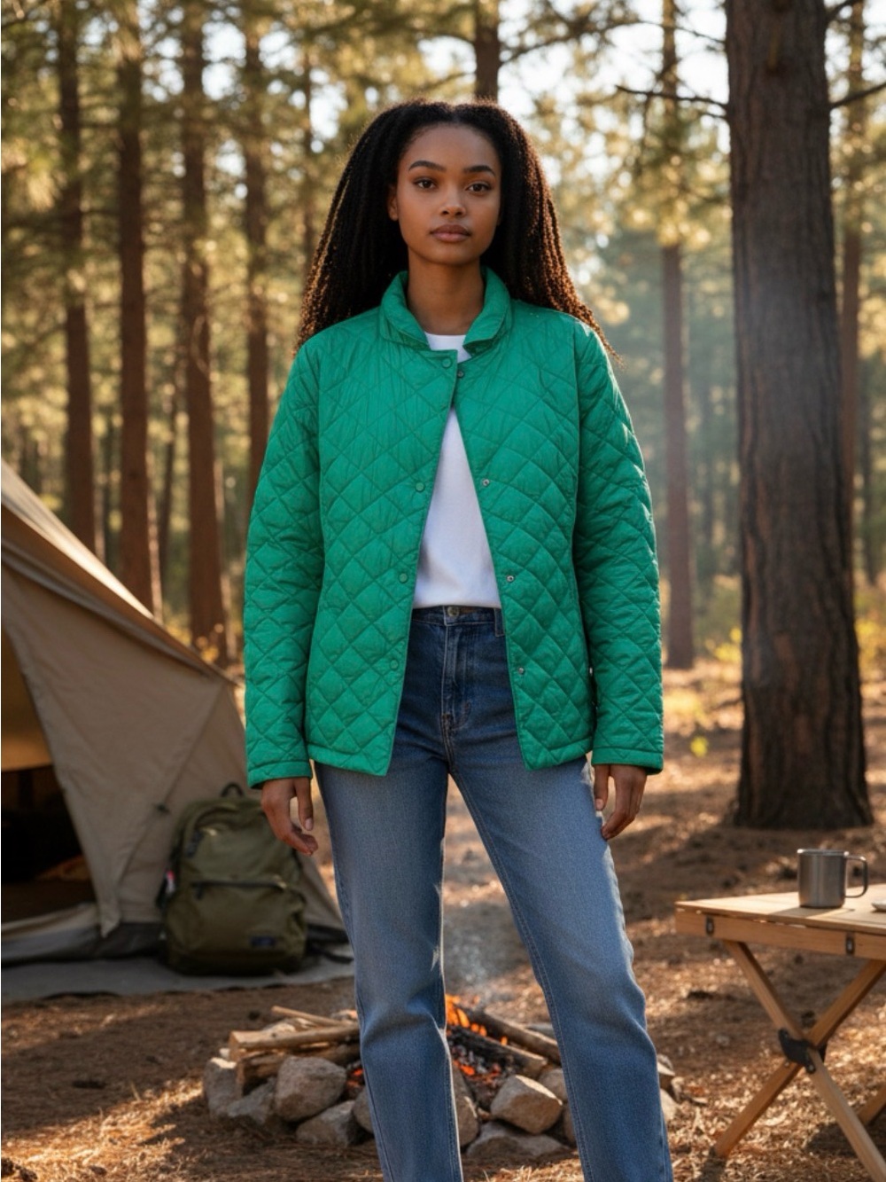 L.L. Bean | Quilted Snap Front Jacket in Teal | Small
